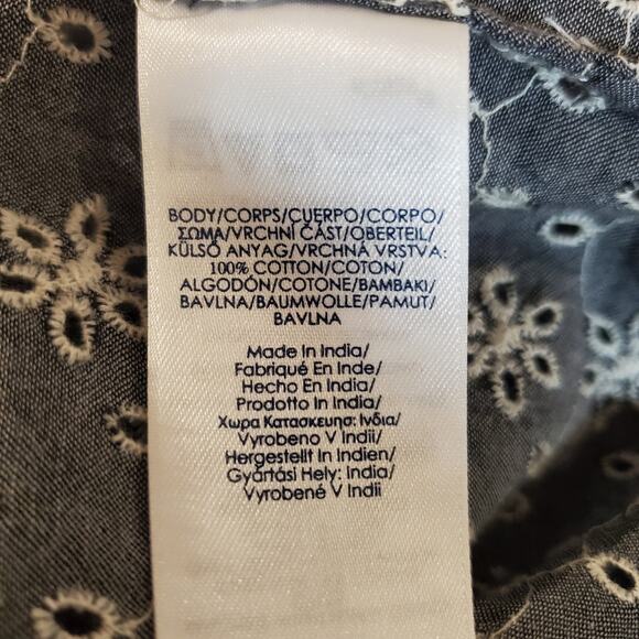 Ralph Lauren Chaps Sheer Eyelet 3/4 Sleeve Peasant Top Size L Tie Neck Cottage - Picture 8 of 11